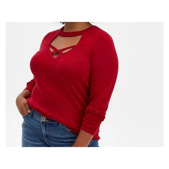 Pre-loved Torrid Red Cage Sweater Size 00 Plus - Picture 2 of 7